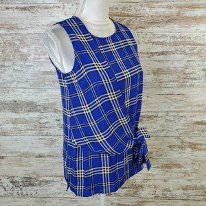 Vince Camuto Blue Plaid Sleeveless Faux Knot Front Round Neck Size XXS